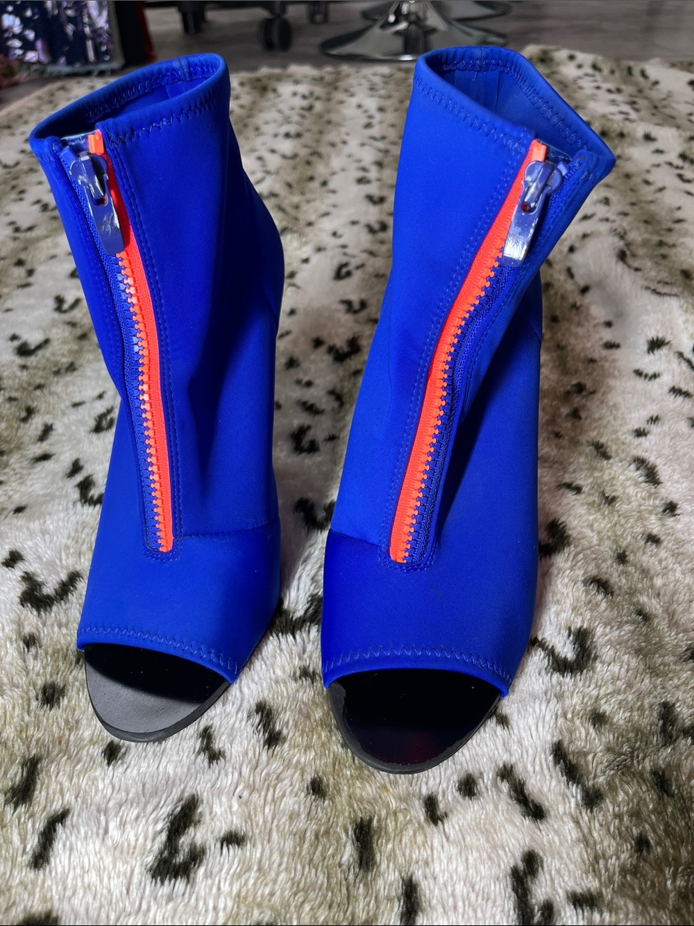 Aldo Royal Blue Peep-Toe Zip Ankle Boots with Orange Zipper